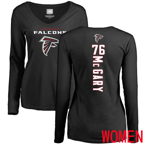 Atlanta Falcons Black Women Kaleb McGary Backer NFL Football #76 Long Sleeve T Shirt->nfl t-shirts->Sports Accessory